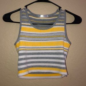 Small grey and yellow striped crop top